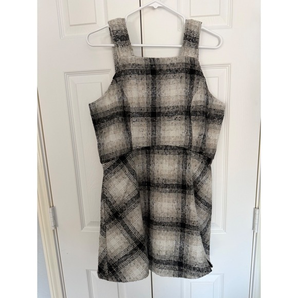 Anthropologie Dresses & Skirts - Anthropologie Plaid Mini Pinafore Romper Dress Brown Cream Jumper Size 8 NWT